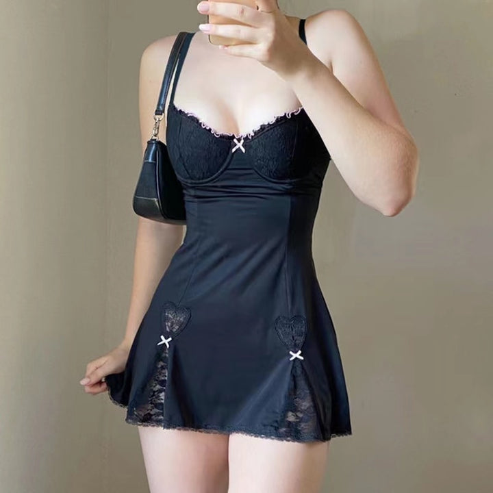 Gothic Black Lace Mini Dress - Juneptune