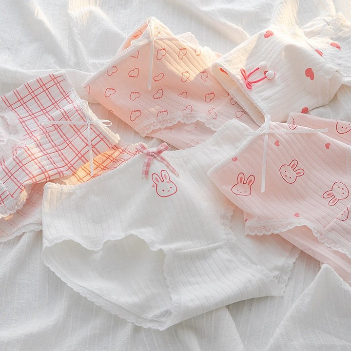 Kawaii Pink Heart Cotton Underwear Set - Juneptune