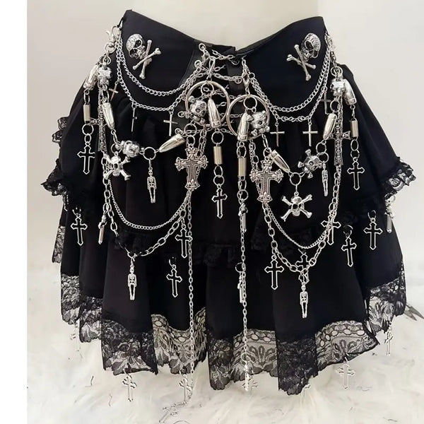 Punk Chained Lace Skirt