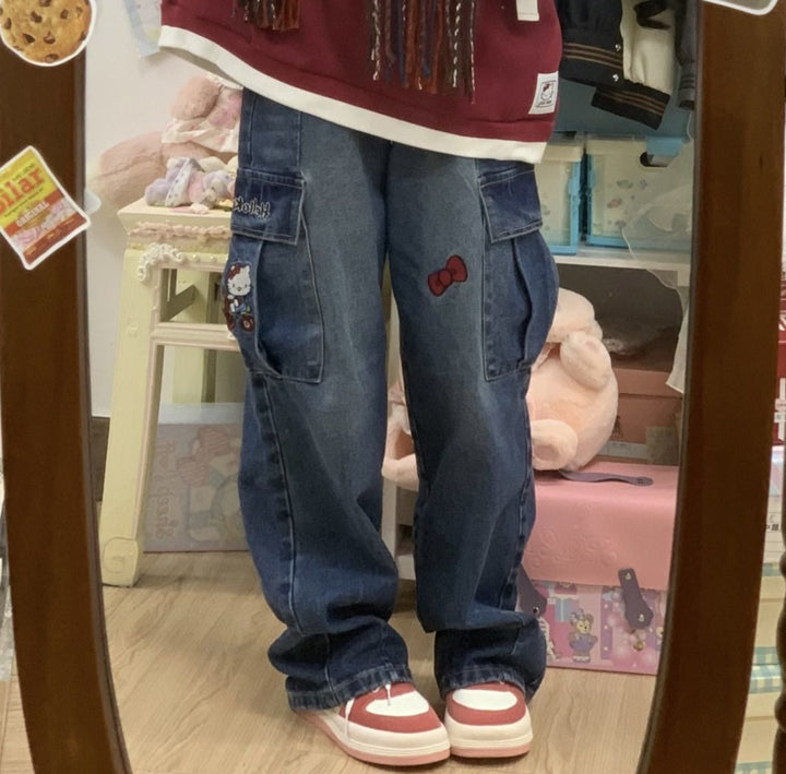Sanrio Hello Kitty Y2K Denim Oversized Jeans - Juneptune