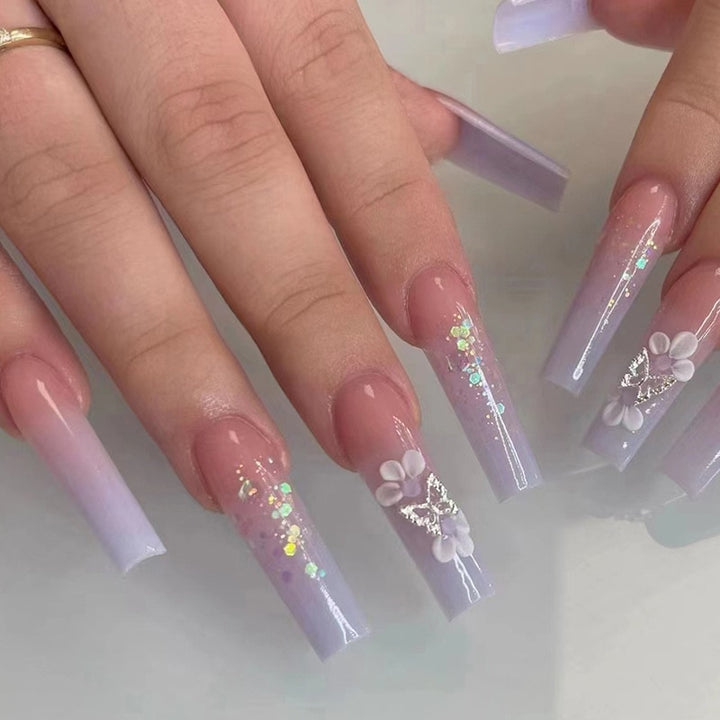 24pcs/Box Press On Long Aesthetic Glitter False Nails - Juneptune