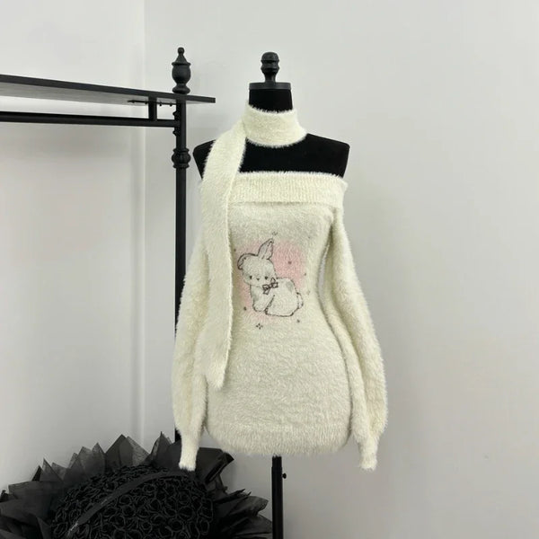 Snow Bunny Cozy Kawaii Sweater Dress Set