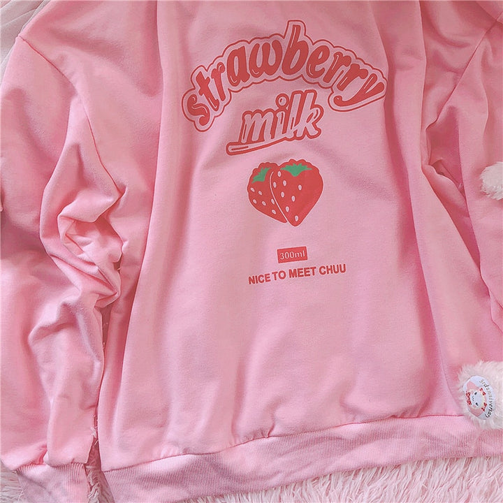 Harajuku Kawaii Pink Strawberry Sweatshirt - Juneptune