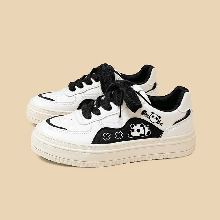 Kawaii Streetwear Black Panda Casual Sneakers - Juneptune