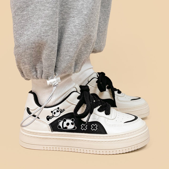 Kawaii Streetwear Black Panda Casual Sneakers - Juneptune