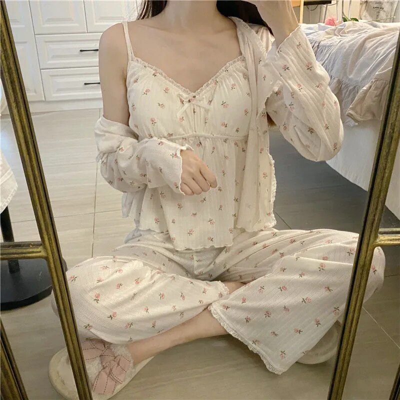 Boho 3-Piece Floral Pyjama With Robe Set