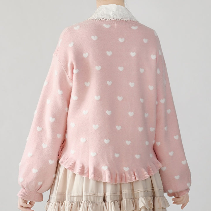 Kawaii Lolita Knitted Hearts Cardigan - Juneptune