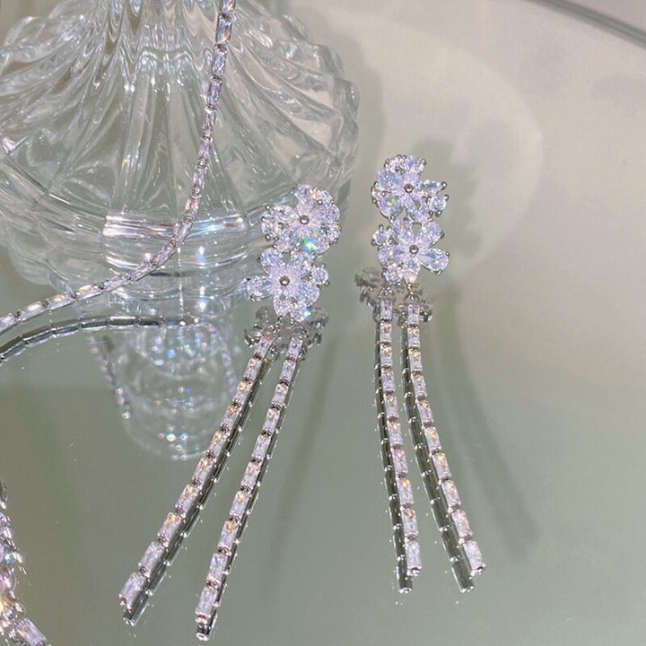 Korean Inspired Flower Jewelry Set Necklace Earrings - Juneptune