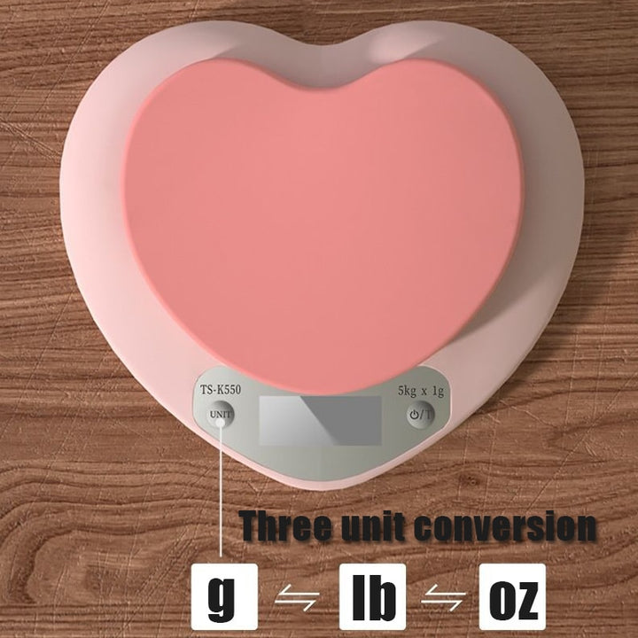 Kawaii Pink Heart Shaped Electronic Kitchen Scale 5kg - Juneptune