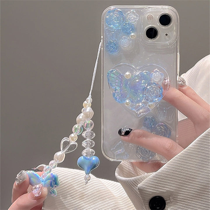 Kawaii Aesthetic Butterfly iPhone Case With Bracelet And Grip - Juneptune