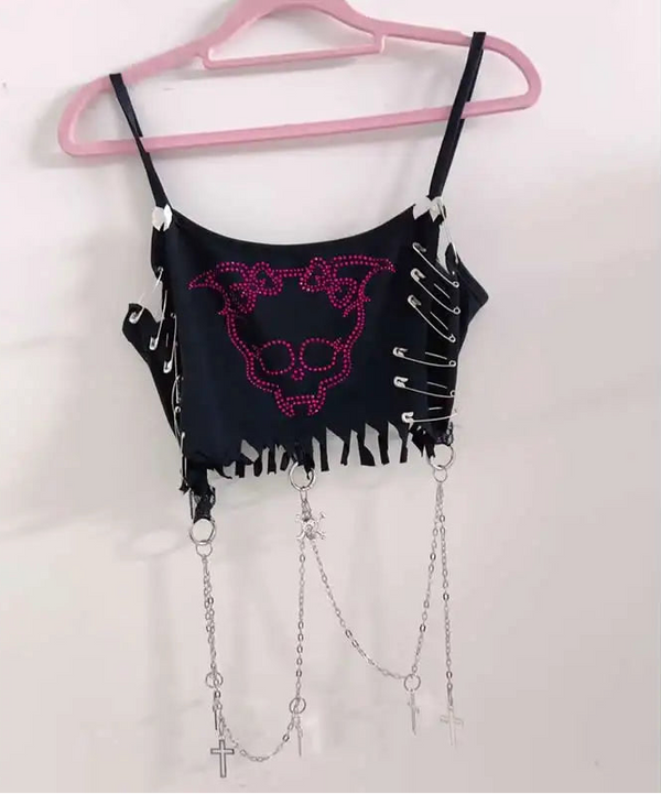 Goth Bunny Skull Chained Crop Top