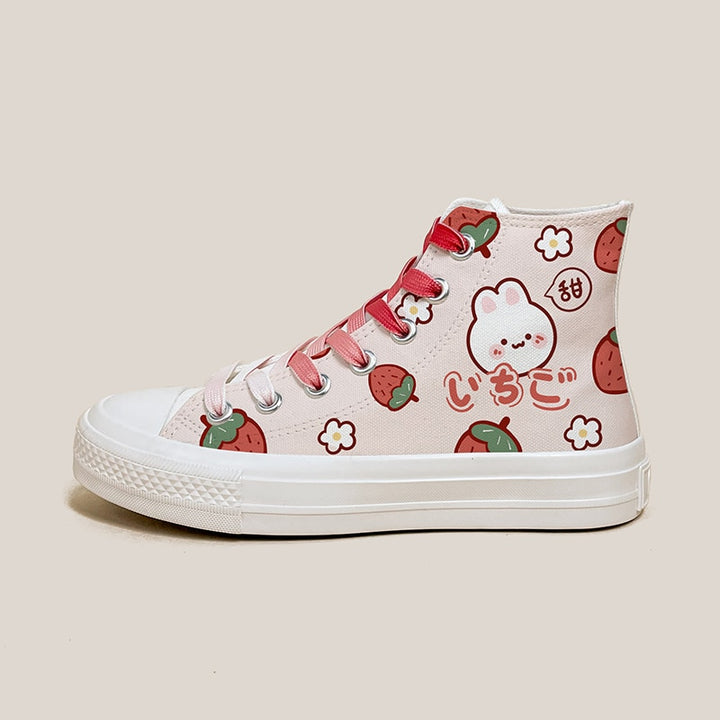 Kawaii Pink Strawberry Spring High Top Shoes - Juneptune