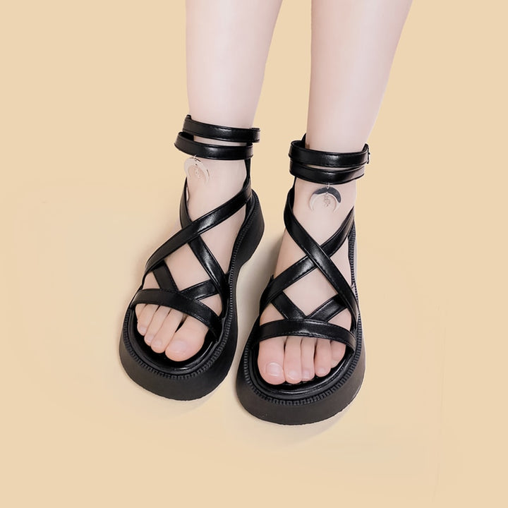 Gothic Lolita Black Sandals - Juneptune