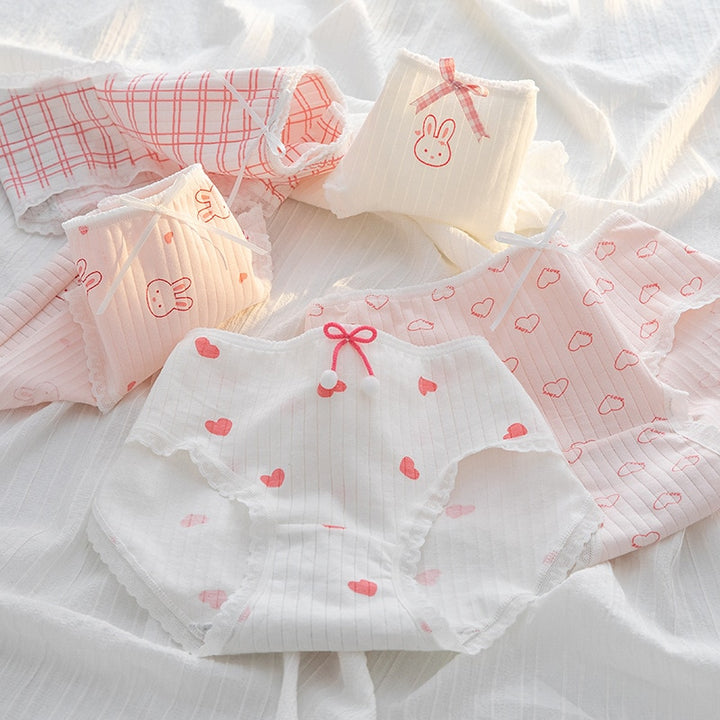 Kawaii Pink Heart Cotton Underwear Set - Juneptune