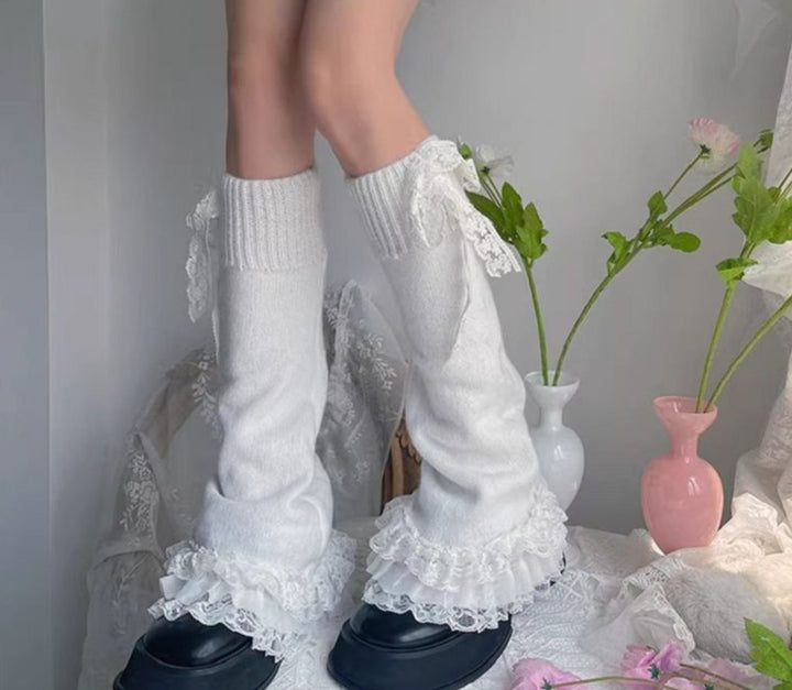 Sweet Lolita White Lace Leg Warmers - Juneptune