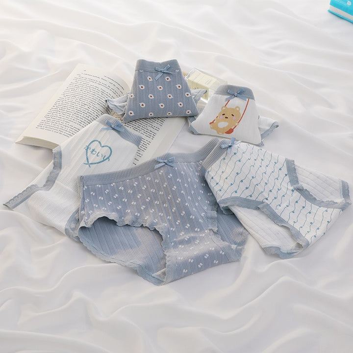 Kawaii Blue Floral Cotton Underwear - Juneptune