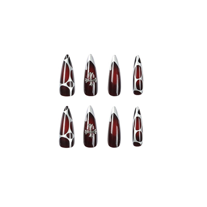 24pcs/Box Press On Long Aesthetic Gothic Red False Nails - Juneptune