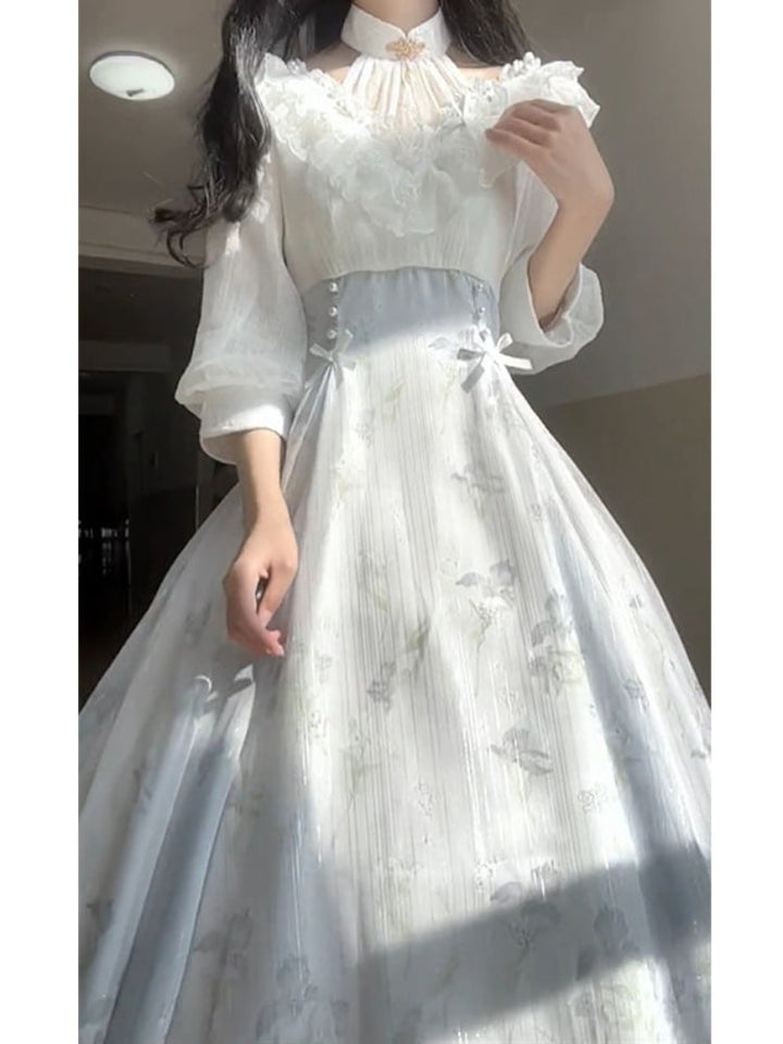 Aesthetic Victorian White Floral Dress - Juneptune