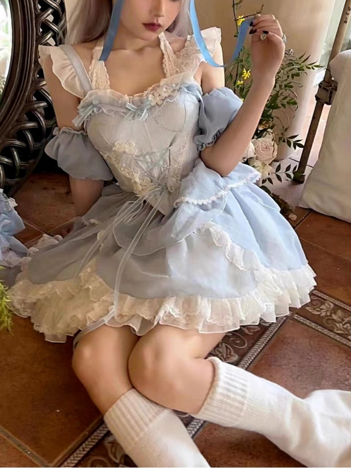 Sweet Lolita Blue Lace Dress - Juneptune