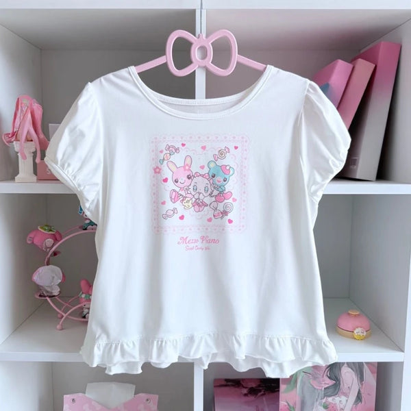 Kawaii Bunny Friends Puff Sleeve Top