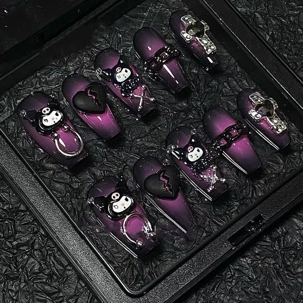 10pcs/Set Press-On Gothic Sanrio Kuromi False Nails - Juneptune