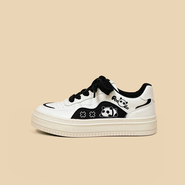 Kawaii Streetwear Black Panda Casual Sneakers - Juneptune