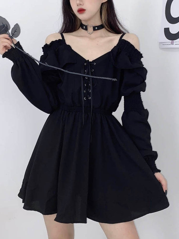 Gothic Off Shoulder Black Dress - Juneptune