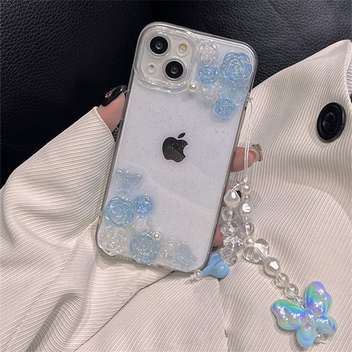 Kawaii Aesthetic Butterfly iPhone Case With Bracelet And Grip - Juneptune