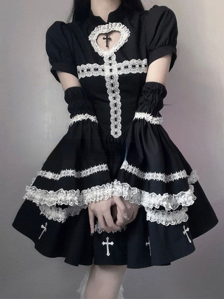 Gothic Lolita Black Dress With Sleeves - Juneptune