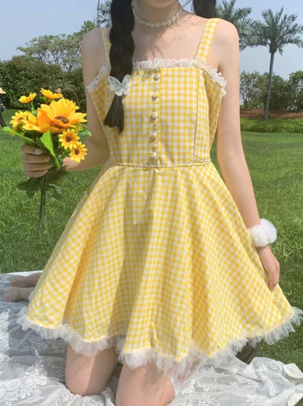 Yellow Plaid Picnic Dress