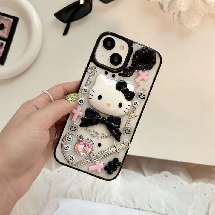 Gothic Sanrio Hello Kitty Clear iPhone Case With Bracelet - Juneptune