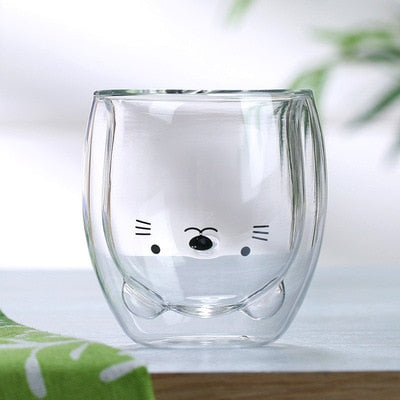 Kawaii Animal Double Layer Glass Cup - Juneptune