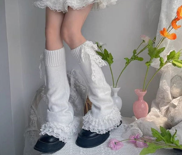 Sweet Lolita White Lace Leg Warmers - Juneptune