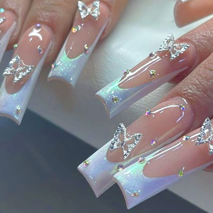 24pcs/Box Press On Long Aesthetic Glitter False Nails - Juneptune