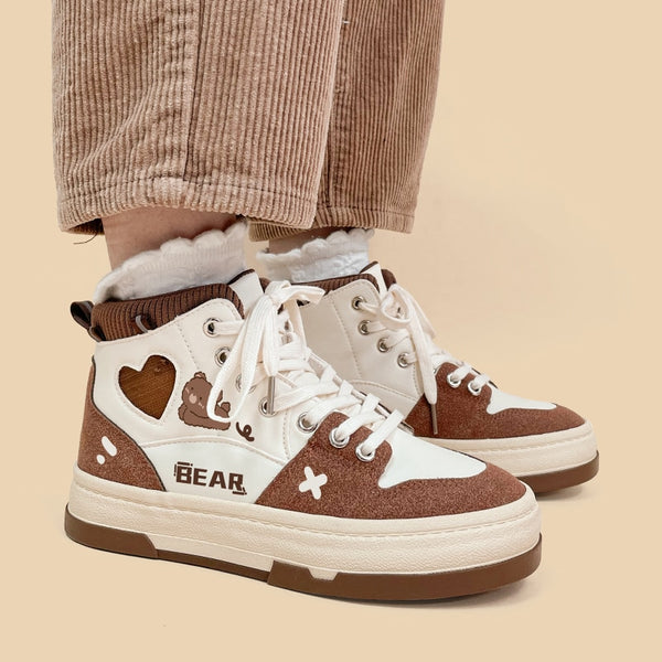 Kawaii Brown Bear Chunky Sneakers - Juneptune