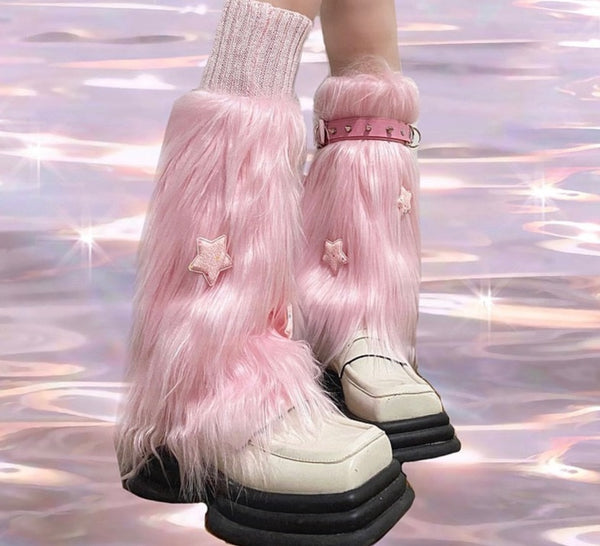 Y2K Pink Fur Leg Warmers - Juneptune