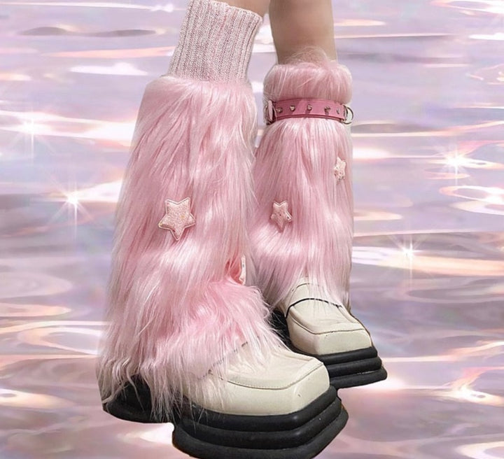 Y2K Pink Fur Leg Warmers - Juneptune