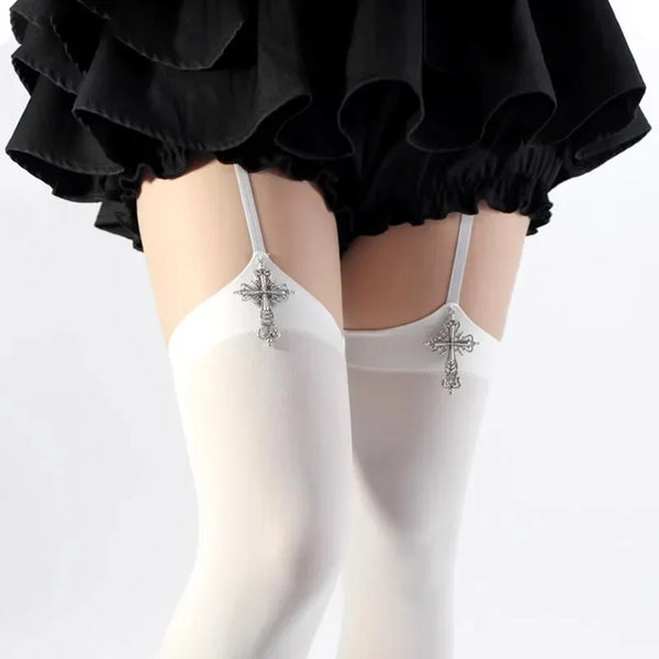 Gothic Cross Garter Thigh-High Socks