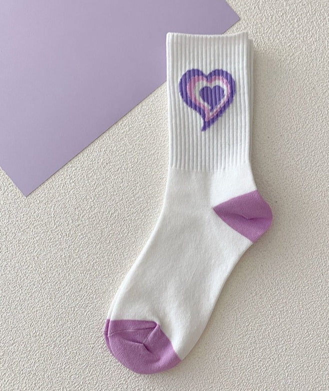 Purple Heart Print Cotton Socks - Juneptune