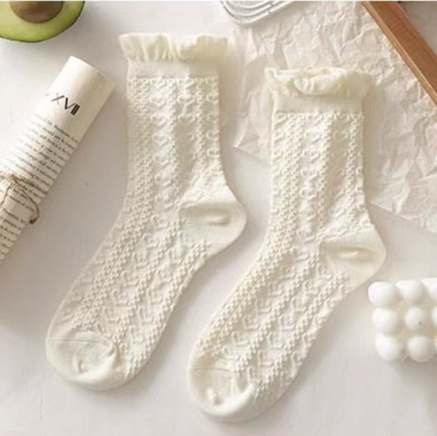 Lolita White Lace Floral Cotton Socks - Juneptune