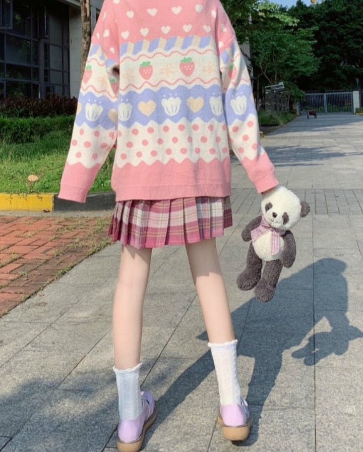 Kawaii Pink Strawberry Sweater - Juneptune