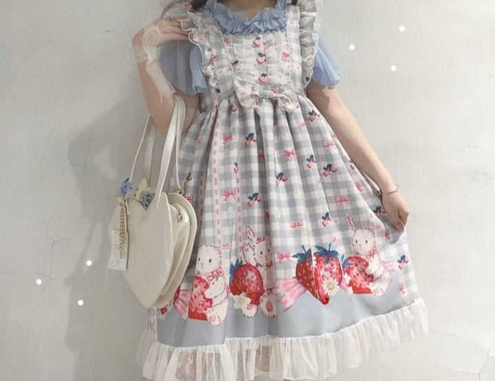 Sweet Lolita Blue Strawberry Bunny Dress - Juneptune