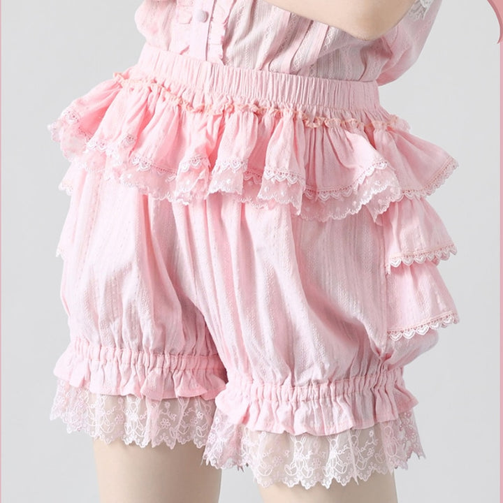 Victorian Lolita Ruffle Pink Shorts - Juneptune