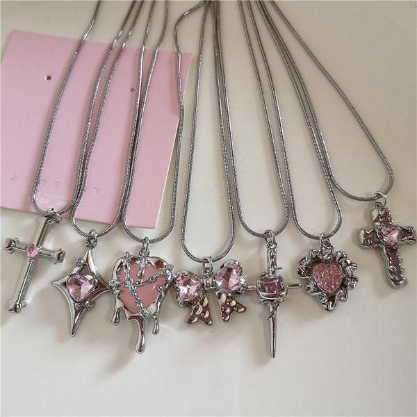 Dripping Pink Gothic Charm Necklace