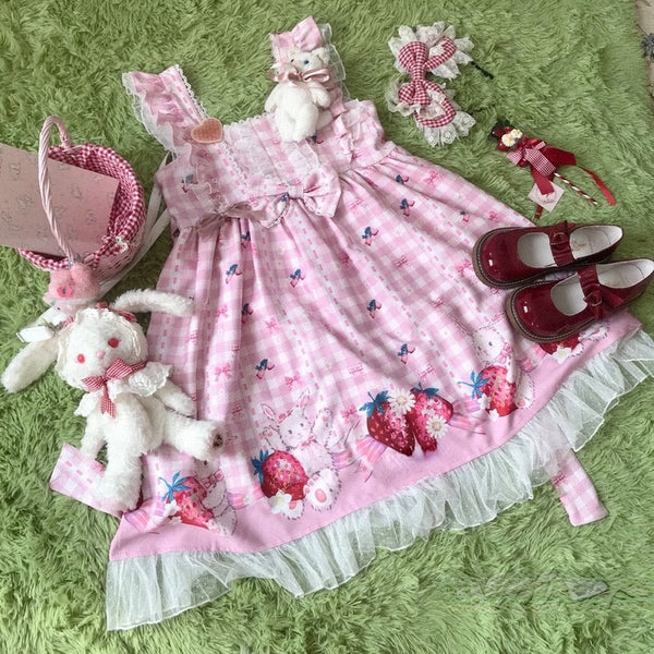 Sweet Lolita Pink Strawberry Bunny Dress - Juneptune