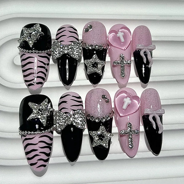 Zebra Print Princess Pink Nails Set