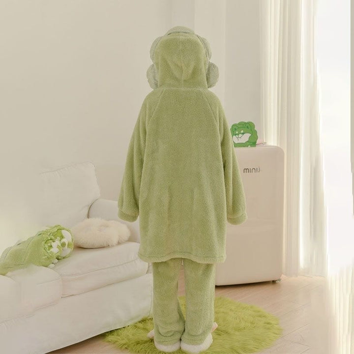 Kawaii Cabbage Shiba Hooded Fuzzy Pajama Set - Juneptune