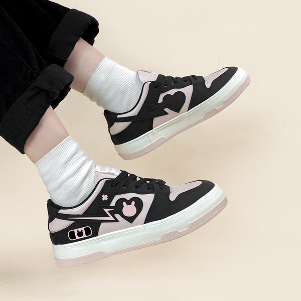 Kawaii Black Pink Bunny Casual Sneakers - Juneptune