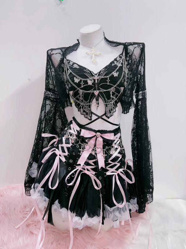 Shadow Doll Lace Butterfly Corset Outfit Set
