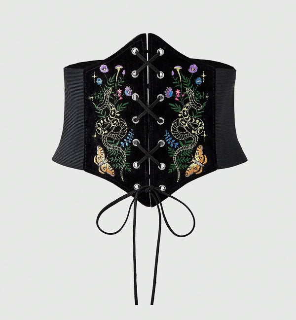 Enchanted Serpent Embroidered Velvet Corset Belt